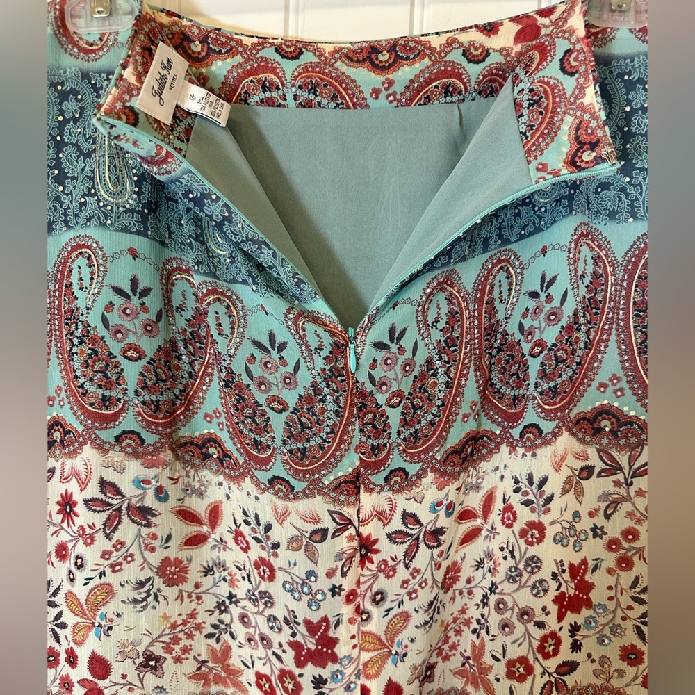 Judith Hart Petite 12P Y2K Boho Midi Skirt Paisley Floral Metallic Faux Wrap - Picture 5 of 6